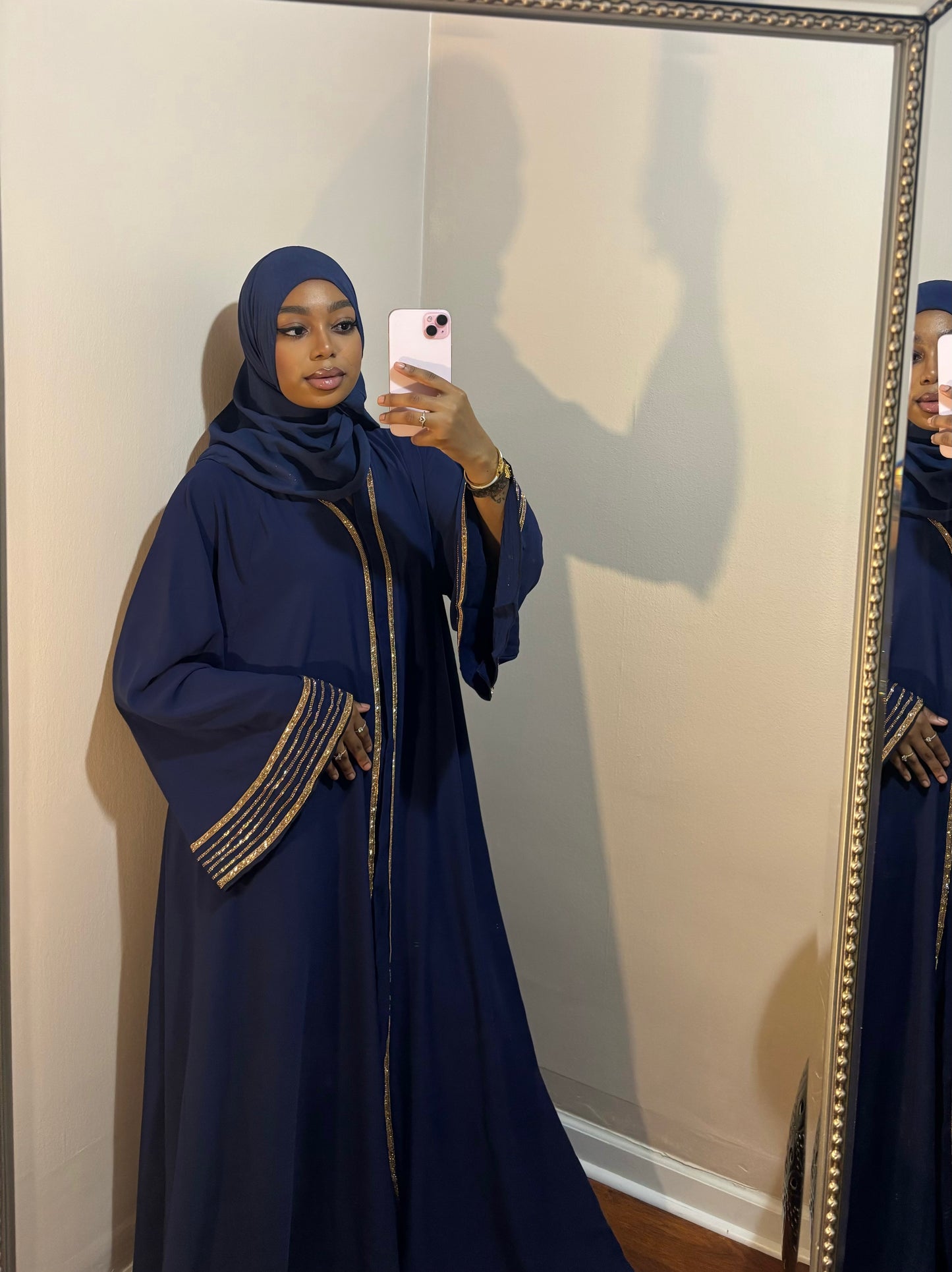 Navy Blue Rhinestone Abaya