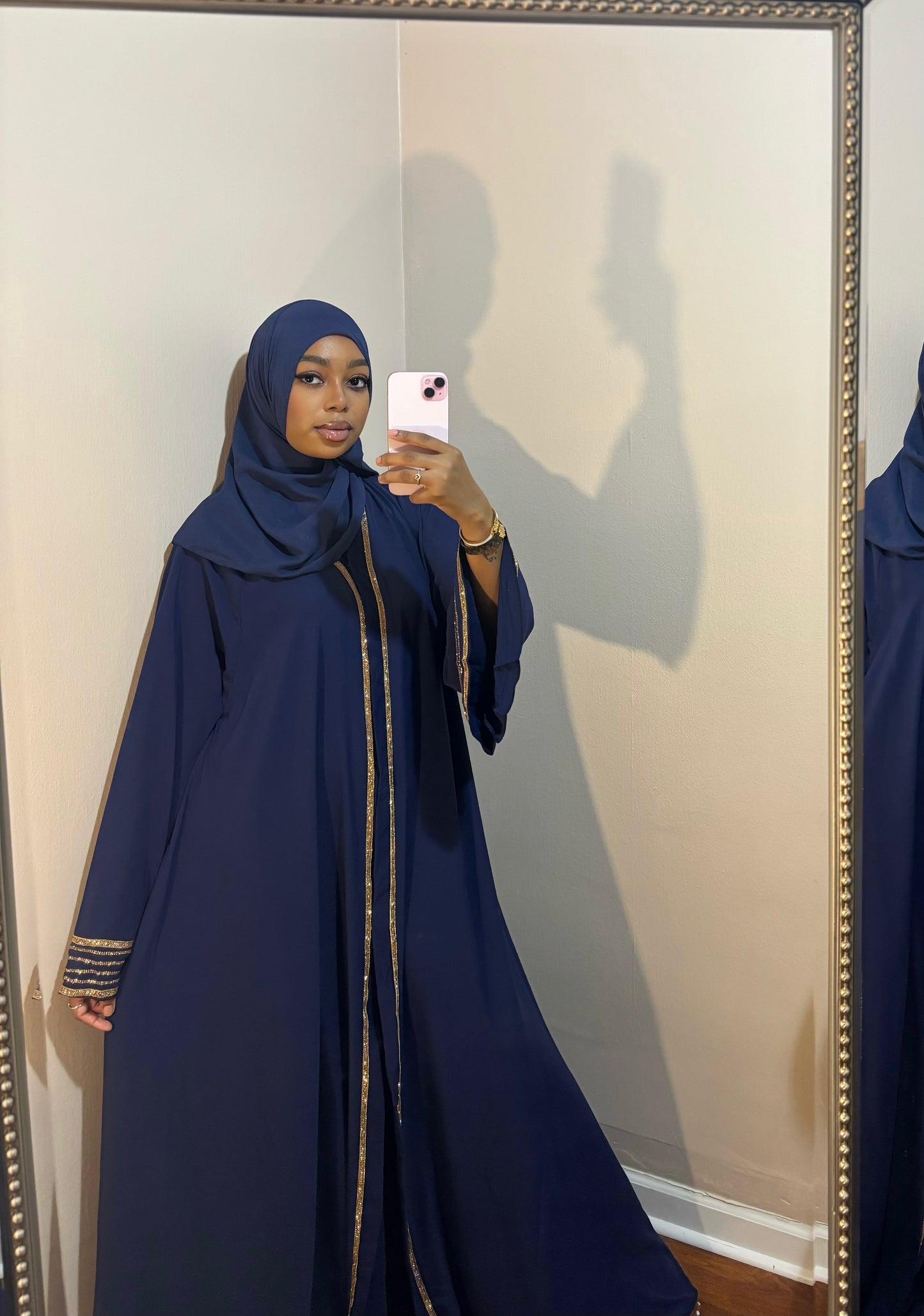 Navy Blue Rhinestone Abaya