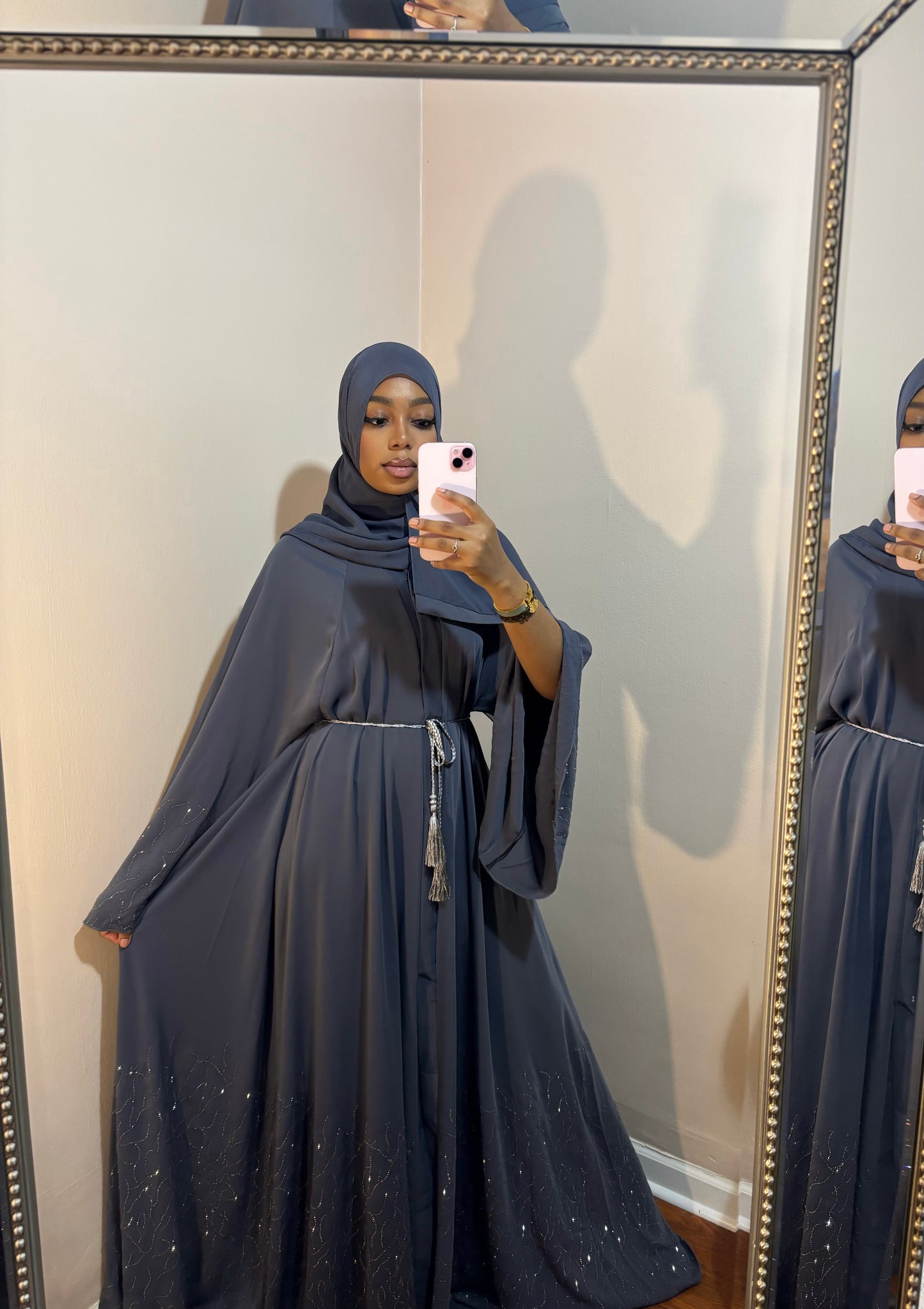 Gray Dubai Rhinestone Abaya