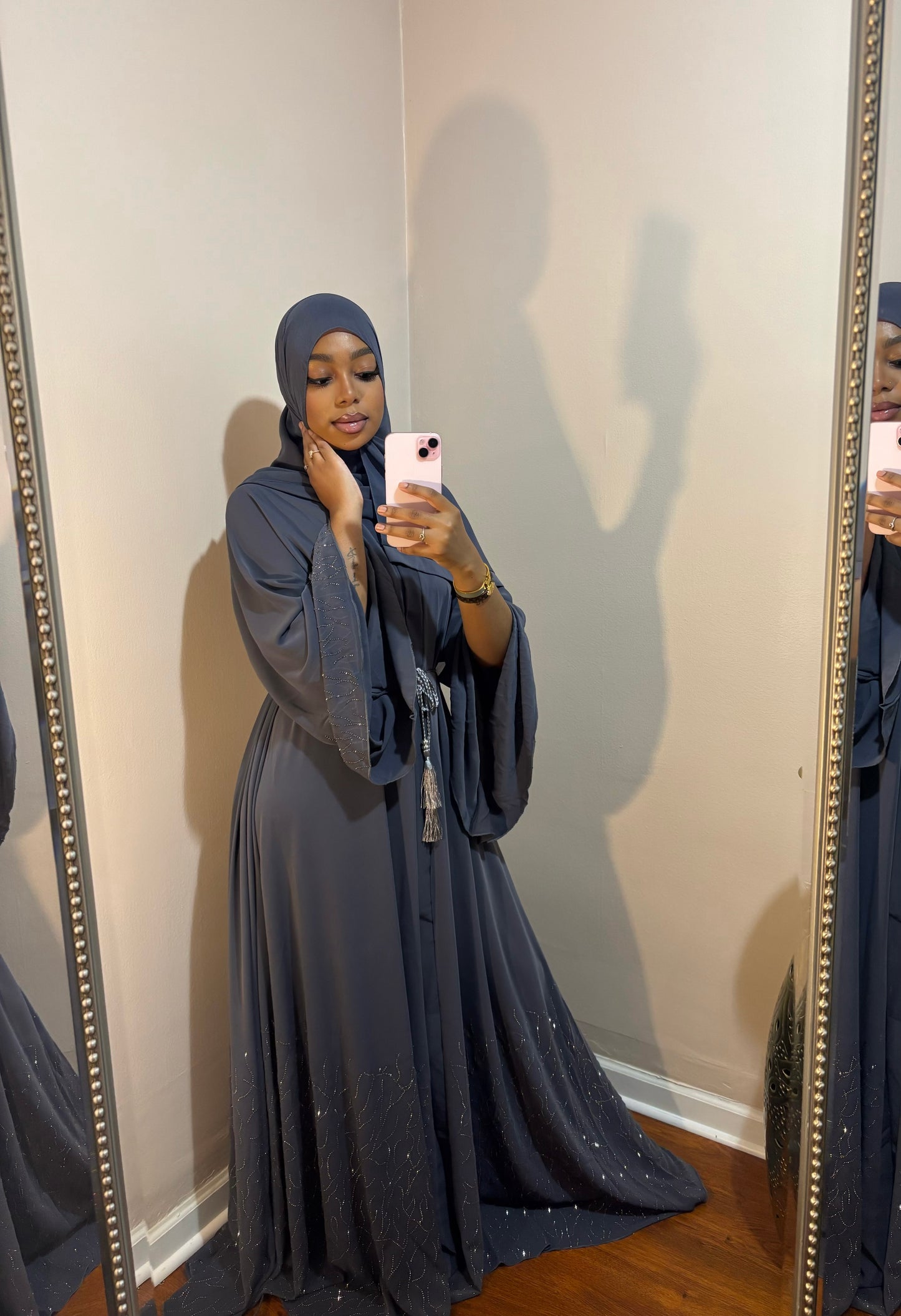Gray Dubai Rhinestone Abaya
