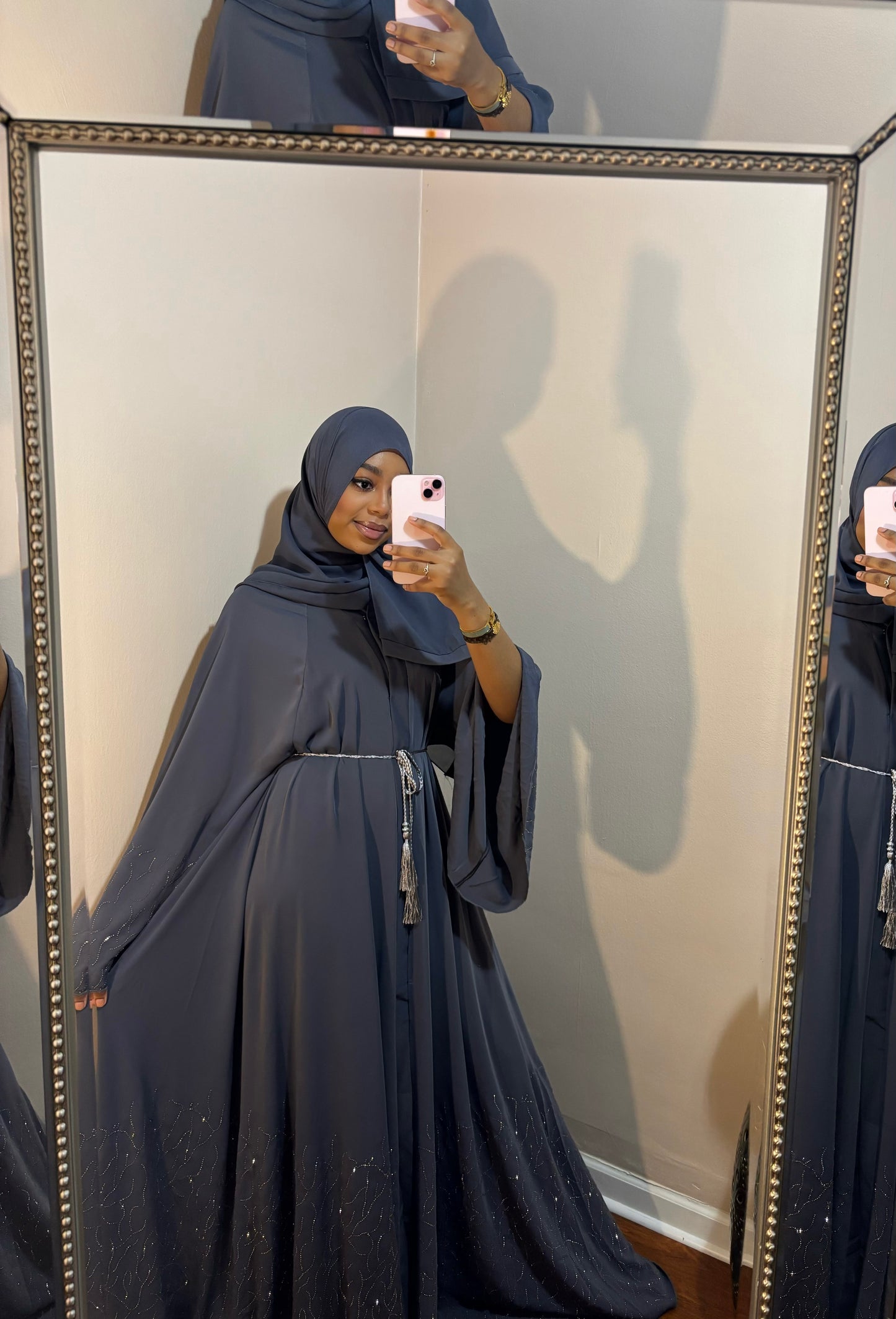 Gray Dubai Rhinestone Abaya